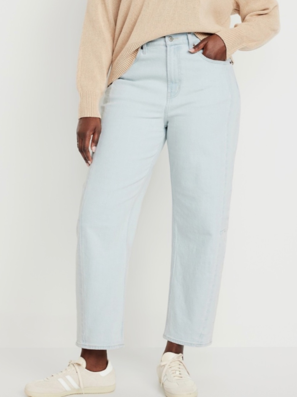 High waist baggy barrel jeans in light wash denim